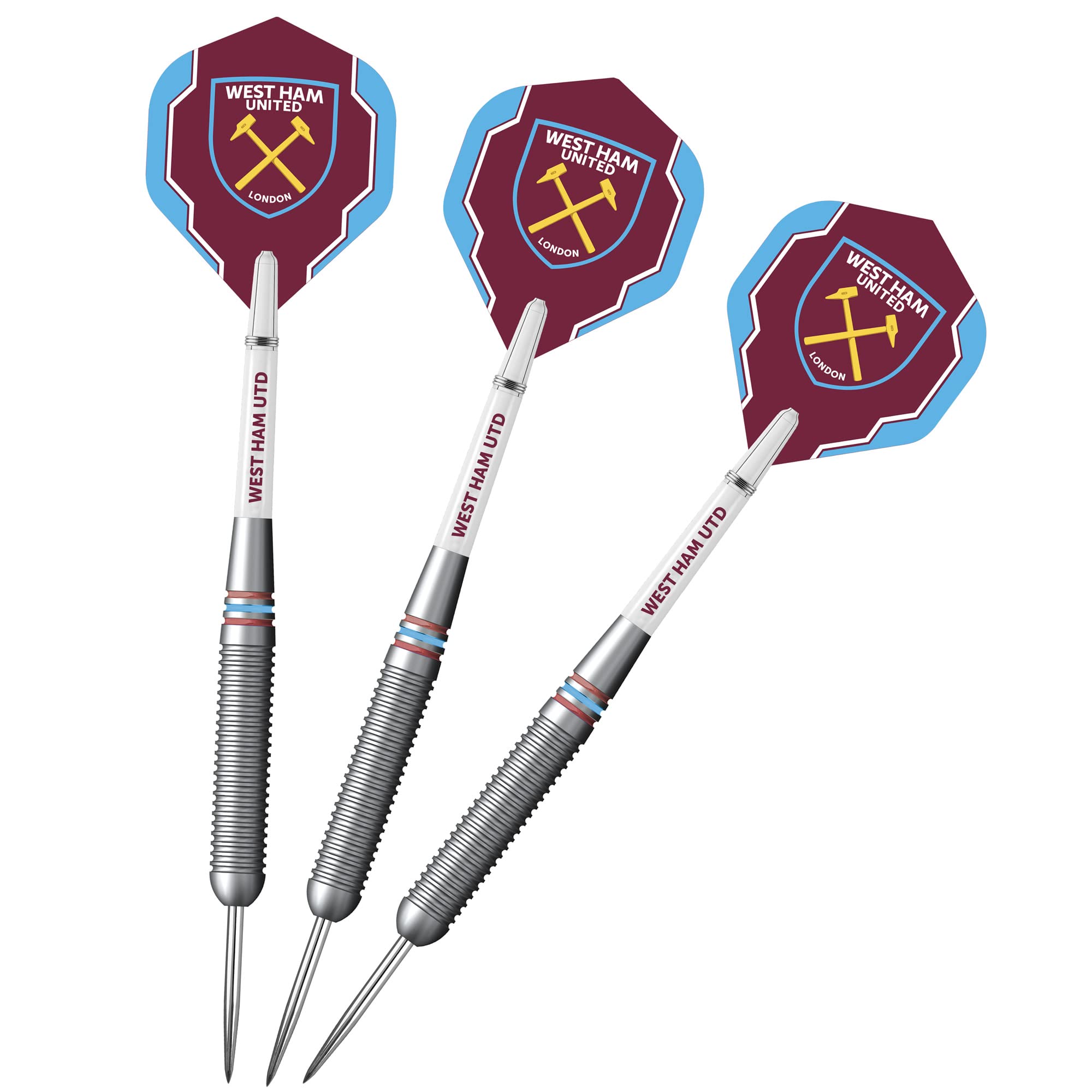 FOCO Officially Licensed Football Club Hammers FC Steel Tip Brass Darts Set, Blue, Claret (D1429) 22g