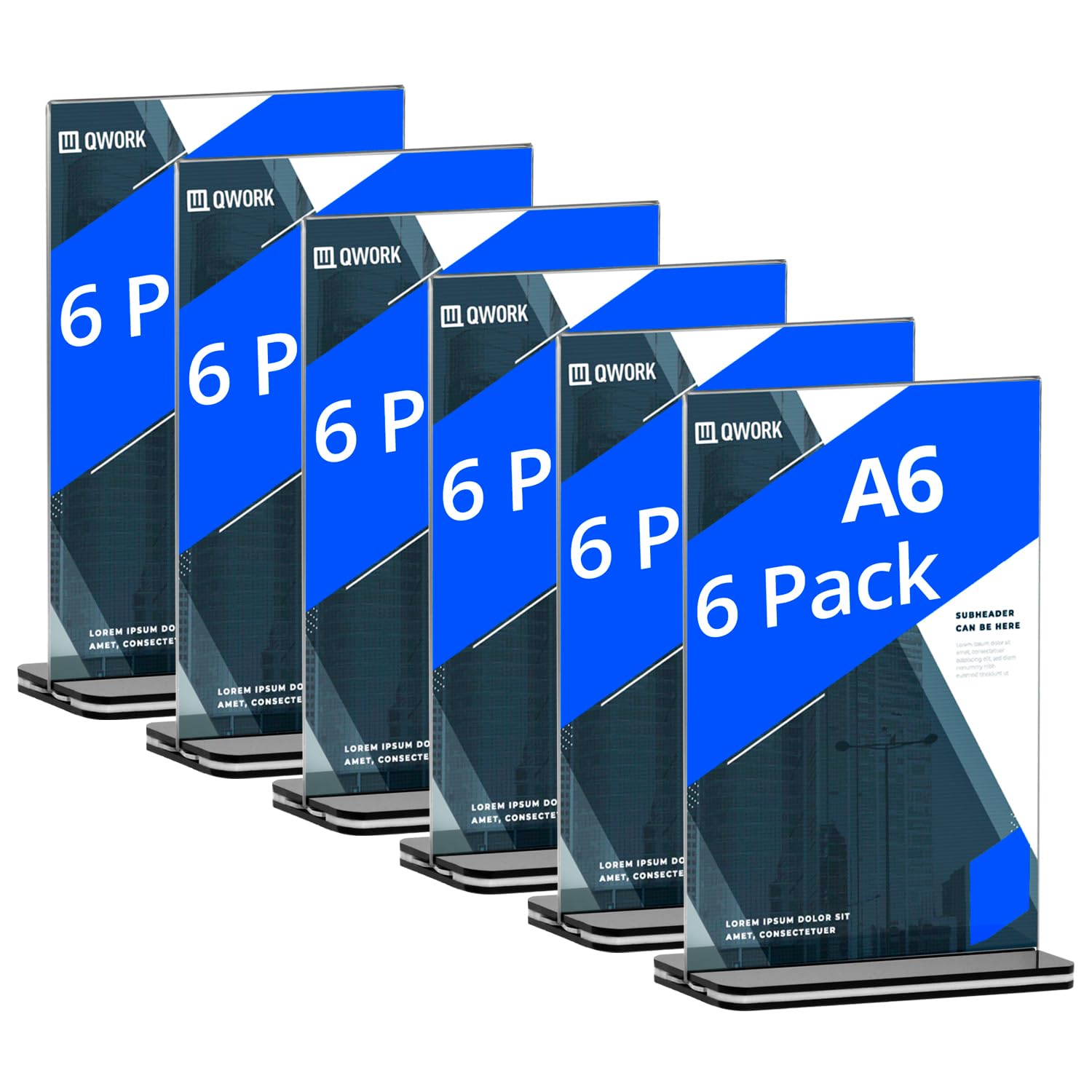 QWORK® 6 Pack A6 Acrylic Sign Holder with Base, Double Sided Acrylic Display Stand Poster Menu Holder for Office Hotel Restaurant Exhibition Wedding