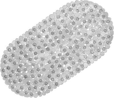 WELTRXE Bathtub Mat Non-Slip PVC Pebble Design 69x36cm with Suction Cups