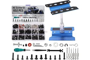 KIMAPESO RC Car Stand and 652 PCS RC Screw Kit RC Car Work Stand Repair Workstation RC Hardware Kit Universal RC Car Screw Tools Assortment Kit and Portable RC Repair Stand for 1/8 1/10 1/12 1/16 Scale RC Car