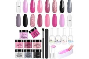 Cooserry Dip Nails Powder Starter Kit: All-Season 8-Color Dipping Powder Set - White Brown Champagne Glitter Dip Powder Nail Kit with Essential Base & Top Coat Activator Brush Saver Liquid