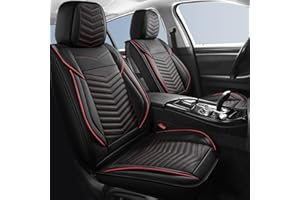 HChengkikz Car Seat Covers,Breathable and Waterproof Leather Seat Covers for Cars,Universal Anti-Slip Driver Seat Cover with Backrest for SUV Pick-up Truck Sedan(Style1,2 PCS Front Seat,Black+Red)
