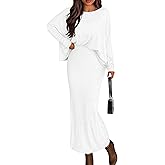 PRETTYGARDEN Women's Fall 2026 Two Piece Matching Skirt Sets Long Sleeve Tops Maxi Long Slit Bodycon Skirts Vacation Outfits