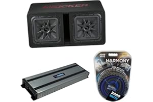 Harmony Audio HA-A1500.1 Car Stereo Class D Amp Mono 3000 Watt Subwoofer Amplifier, Kicker 45DL7R122 Solobaric L7 Dual 12" Vented Sub Box and HA-AK0 1/0 Gauge 3000W Amp Install Kit