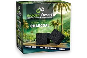 Golden Desert 100% Natural Coconut Charcoal,Coals Briquettes,Golden Cubes Lasts Long, Coconut Shell Odor-Free Charcoal Cube 25mm - 144PCS, 2.0KG