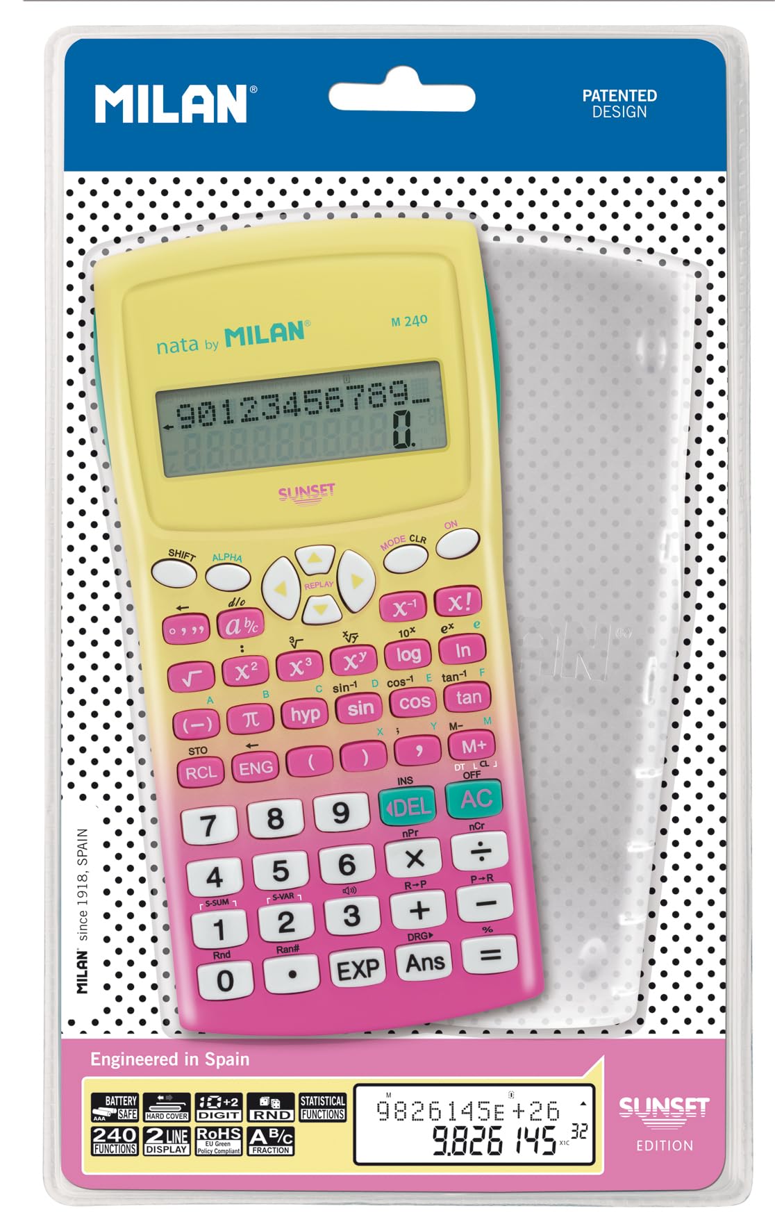 M240 scientific blister calculator, sunset pink.