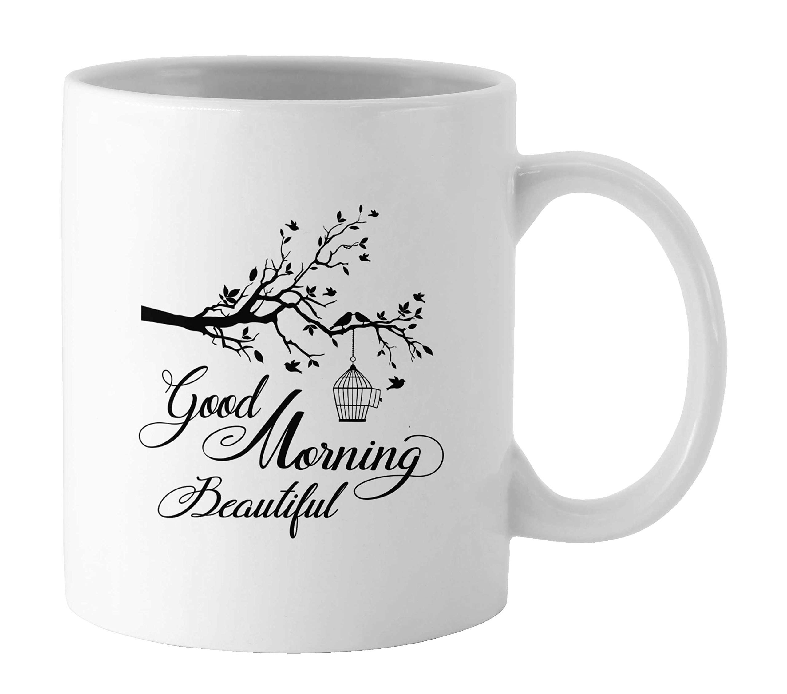 Good Morning Beautiful Coffee Mug Printed Quote White Ceramic Tea Cup Box