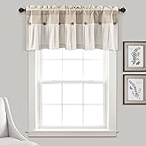 Lush Decor Linen Button Farmhouse Valance Curtians 52"W x 18"L Linen - Linen Valances For Windows - Kitchen Curtains Valances - Bathroom Curtain
