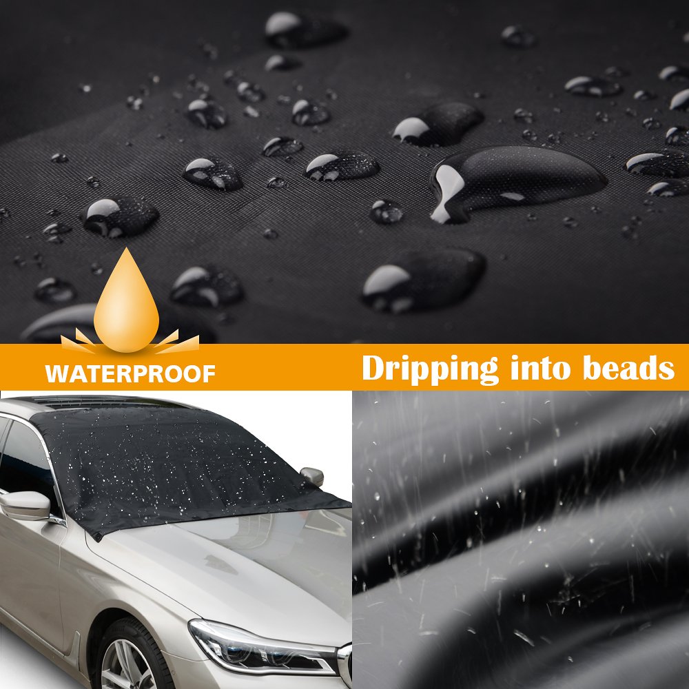 GOOACC Magnetic Windshield Cover, 8 x 2 Magnets Windshield Snow Cover - Car shade - Sun Shade - No More Scraping - Door Flaps Windproof Fits Most Iron Hood and Roof Car, SUV, Truck, Van with 92\