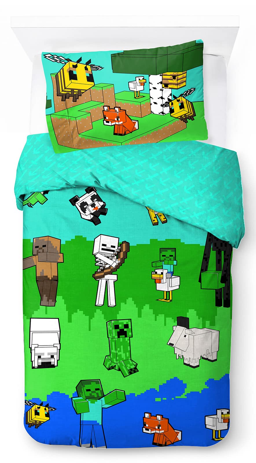 Jay Franco Minecraft Creative Mode 100% Cotton Single Duvet Cover Set - Includes Pillowcase