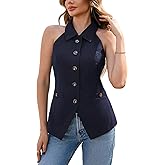 YEXPINE Women's Halter Neck Vest Lapel Collar Button Down Sleeveless Blazer Vest Business Casual Tops