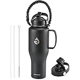 RAYMYLO Insulated Water Bottle 40oz (Cold for 48 Hrs), Stainless Steel Water Bottle with Handle & Straw Lid & Paracord Handle, Triple Wall Vacuum Leakproof Travel Flask, Fit in Any Car Cup Holder