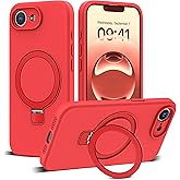 SKYLMW Designed for iPhone 16e Case with Magnetic Invisible Stand Compatible with Mag-Safe Military Drop Tested Shockproof Silicone Phone Cases for Women Men 6.1'', Red 251009