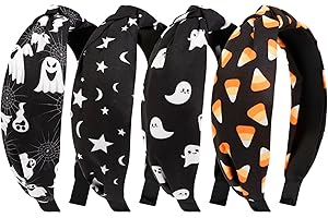 Huachi Halloween Headbands for Women Girls, Knotted Headband with Boo Candy Spooky Ghost Halloween Hair Accessories for Women 4PCS