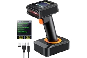 Tera Pro 1D 2D QR Wireless Barcode Scanner with Display Screen Battery Level Indicator Time Display Works with Bluetooth with