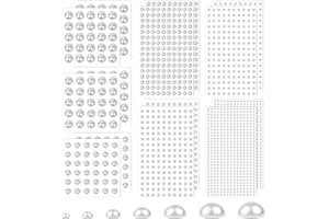 7 Sizes Self Adhesive Ivory White Hair Pearl Stickers, Caffox 2032 Pieces Stick on Pearls Gems for Hair, Face, Makeup, Eye, Crafts, Wedding