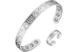 Jecanori 2Pcs Magnetic Copper Bracelets for Women, Vintage Flower 99.99% Pure Copper Bracelets with 3500 Gauss Magnets, Adjustable Cuff Jewelry with Gift Box