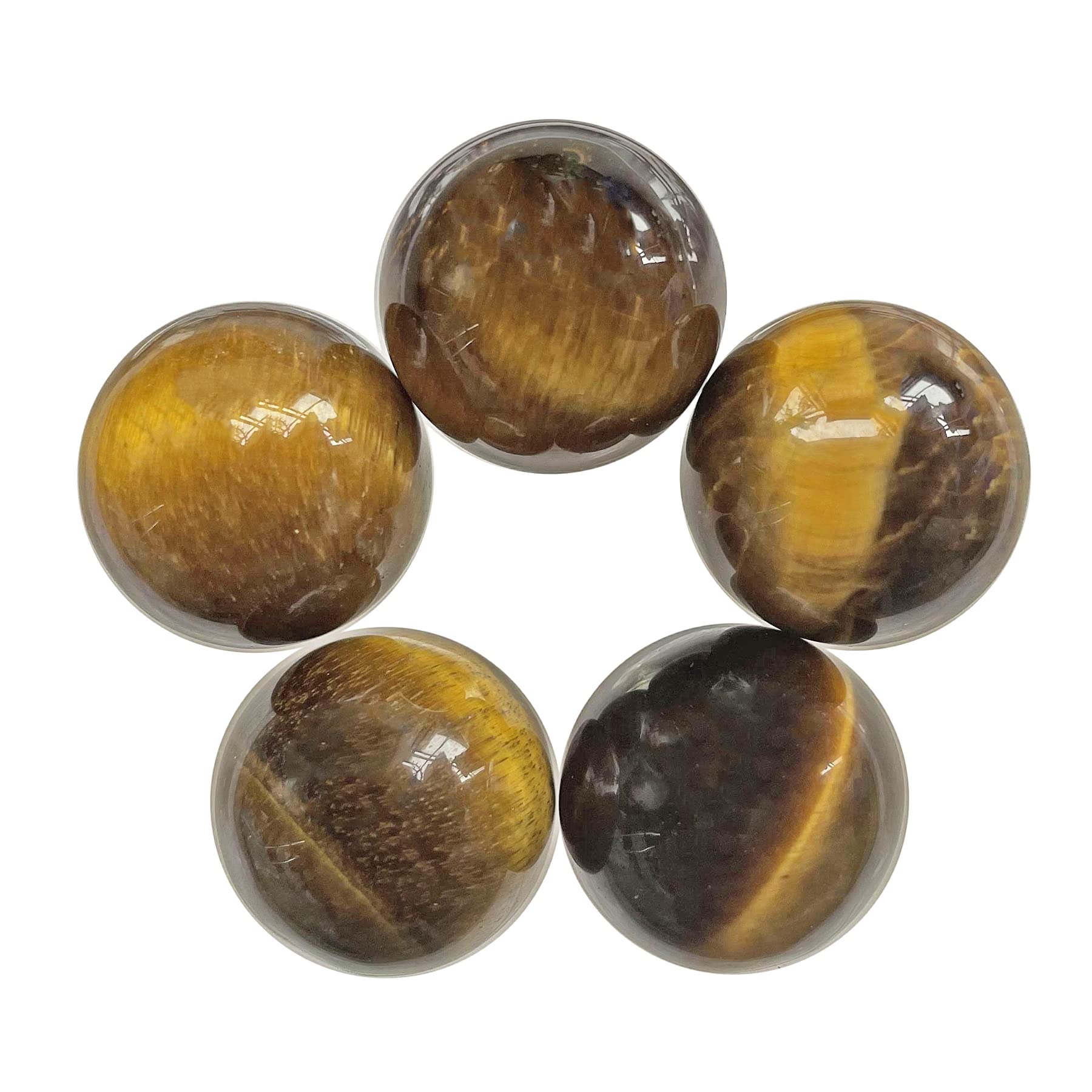 Ladeukoi 5Pcs Tiger's Eye Stone Crystal Sphere Ball Set, Polished Healing Energy Mineral Gemstone Balls for Reiki Chakra Decoration Fengshui 20mm