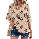 LOMON Women's Dressy 3/4 Length Sleeve Tops Business Casual Blouses Summer Tees Shirts
