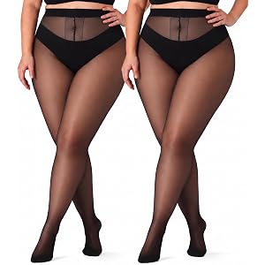 GIFTPIXIE Plus Size Tights for Women 2 Pack, Ultra Thin T-Crotch Sheer to Waist Pantyhose with Control Top