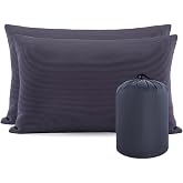 MOON LENCE Camping Pillows 2 Pack, Compressible Camp Pillow with Washable Cover &amp; Carry Bag, Plush Filled Backpacking Pillow for Hiking, Travel, Sleeping 14"x18" Grey