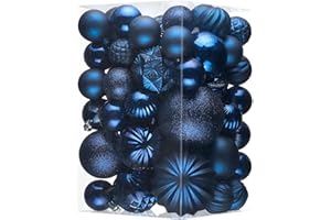 JORNOY Christmas Tree Ornaments Set, 47 Pack Assorted Shatterproof Hanging Balls Decorations, Plastic Bulbs Bulk with Lanyard for Home Holiday Party Decor, 3-Sizes (Navy Blue)