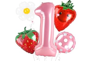 Dripykiaa 5Pcs Berry First Birthday Party Supplies 40 Inch Pink One Balloon for Sweet One Birthday Party Decorations Strawberry Foil Helium Balloons Birthday Party Decorations Backdrops for Girls