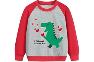 Tkria Boy Sweatshirt for Valentine's Day Dinosaur Monster Truck Excavators Toddler Pullover Love Heart Outfit 2-7 Years