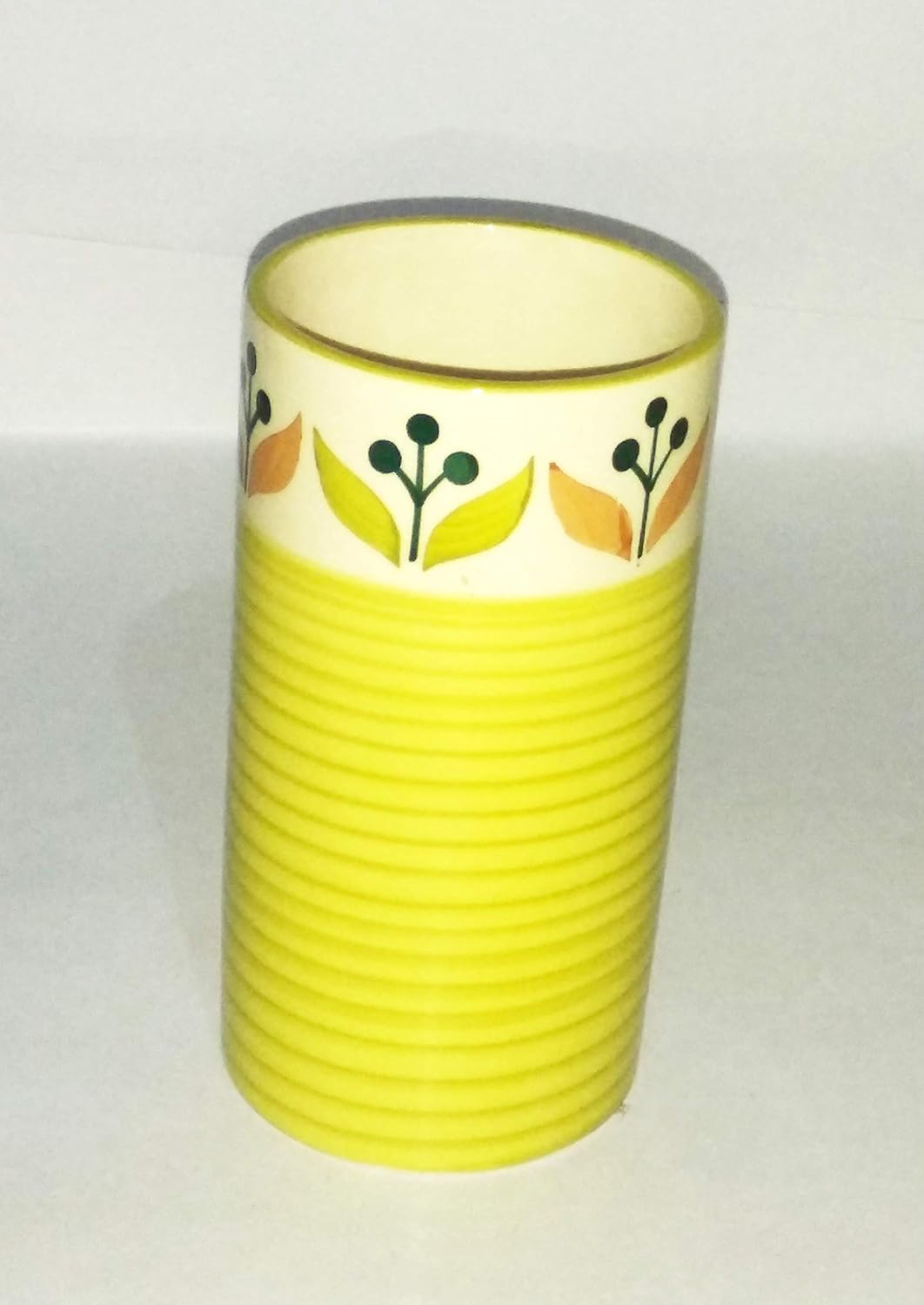 Buy Dilli Haat Hand Painted Cylindrical Glass Shape Ceramic Yellow