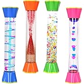 JRLAJRL Liquid Motion Sensory Toys, 4 Pack Visual Timer Set with Glitter, Bubbles and Floating Effects for Stress Relief and Relaxation (4P-Flower Base Edition #1)