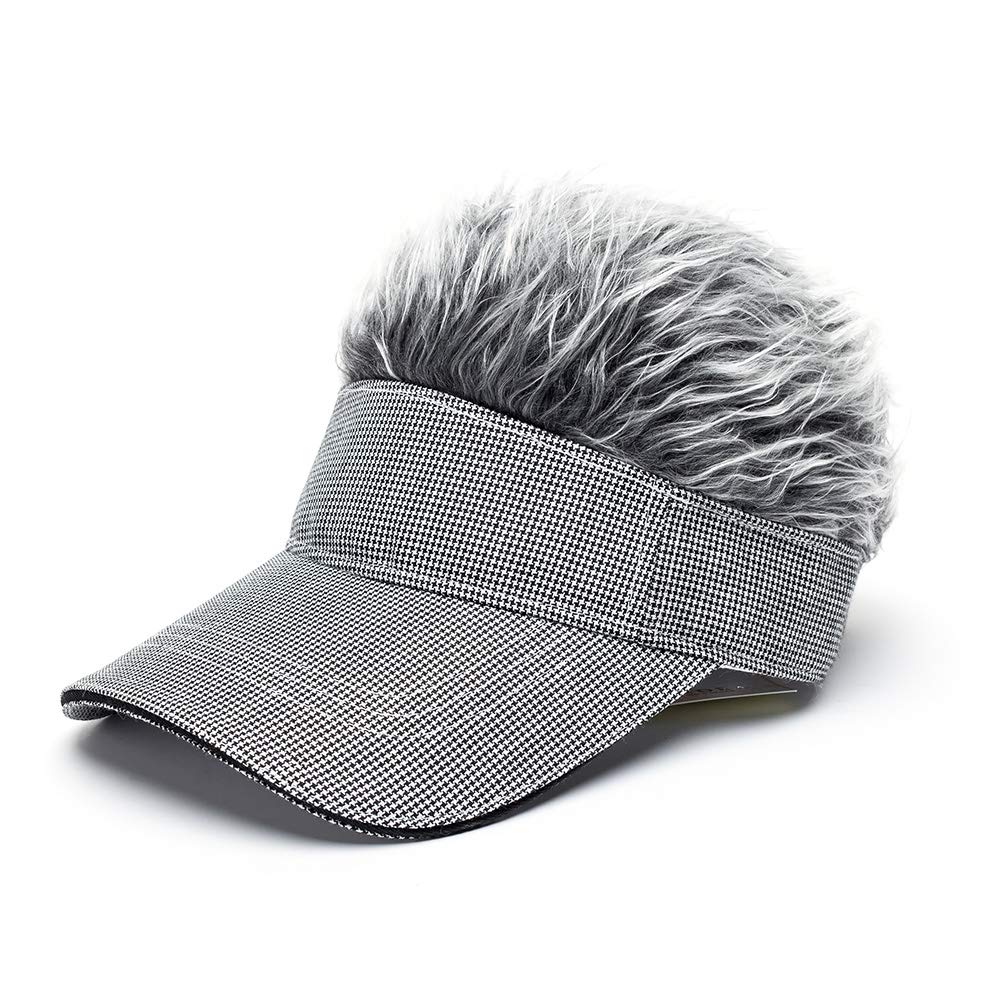 OBERORA Flair Hair Visor Sun Cap Wig Peaked Adjustable Baseball Hat with Spiked Hairs