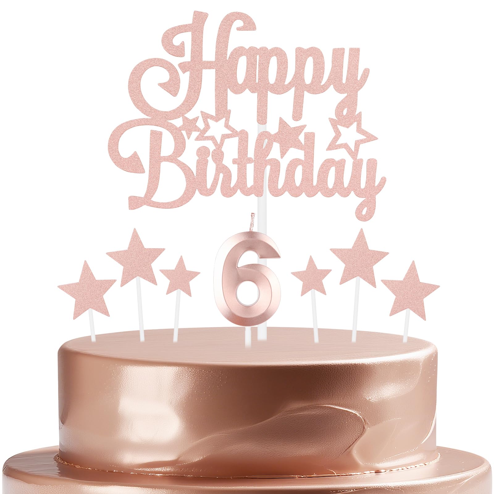 mciskin Rose Gold Birthday Candles Set,Girl 6th Birthday Decorations,Number 6 Candle for Cake,Rose Gold Candles Cake Toppers with Star for Girls Women Birthday Party Anniversary Decorations