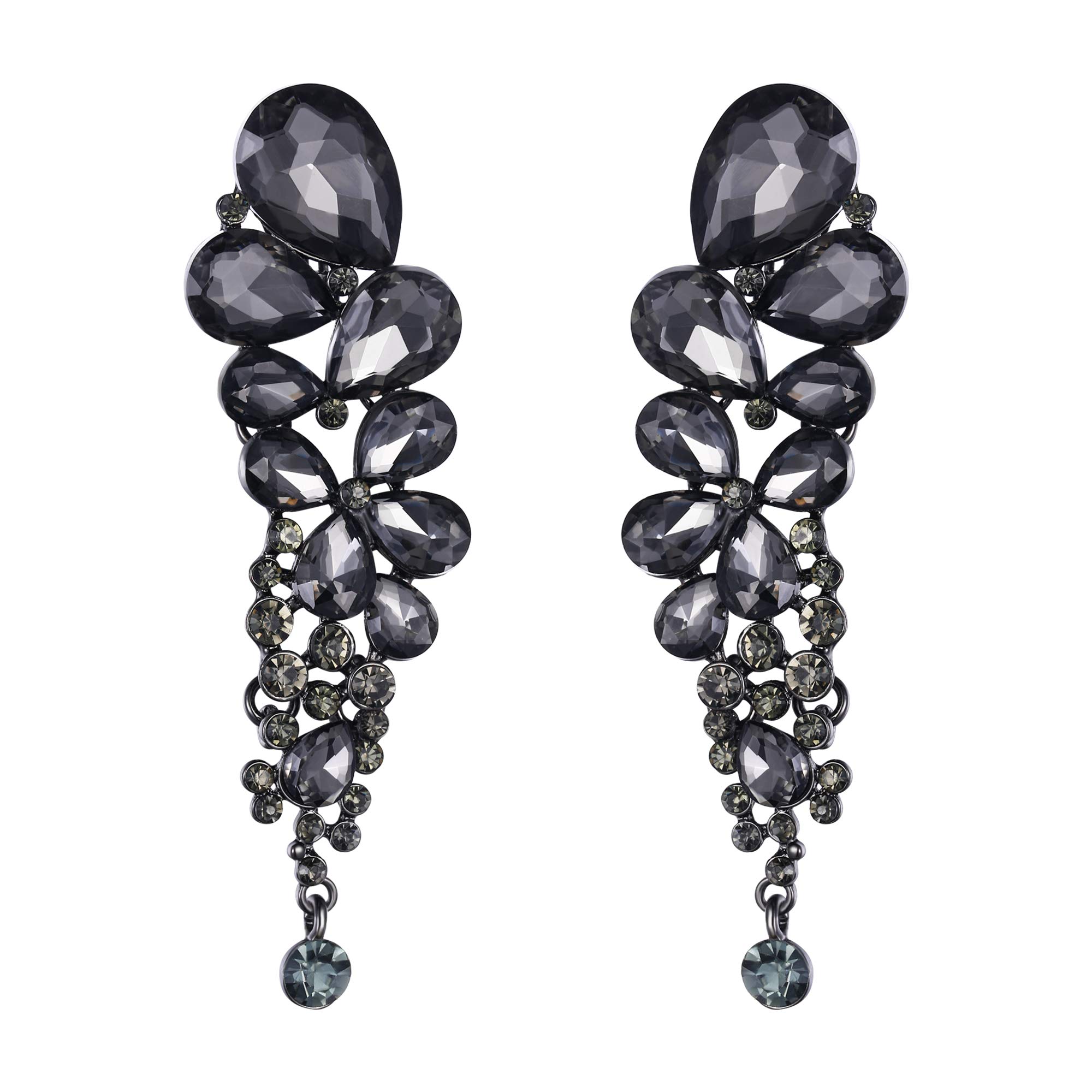 EVER FAITH Grey Clip-on Earrings for Women, Sparkly Rhinestone Crystal Teardrop Clip Earring Non Piercing Earring for Non Pierced Ears Wedding Jewellery for Brides Bridesmaid Black-Tone โ image 1