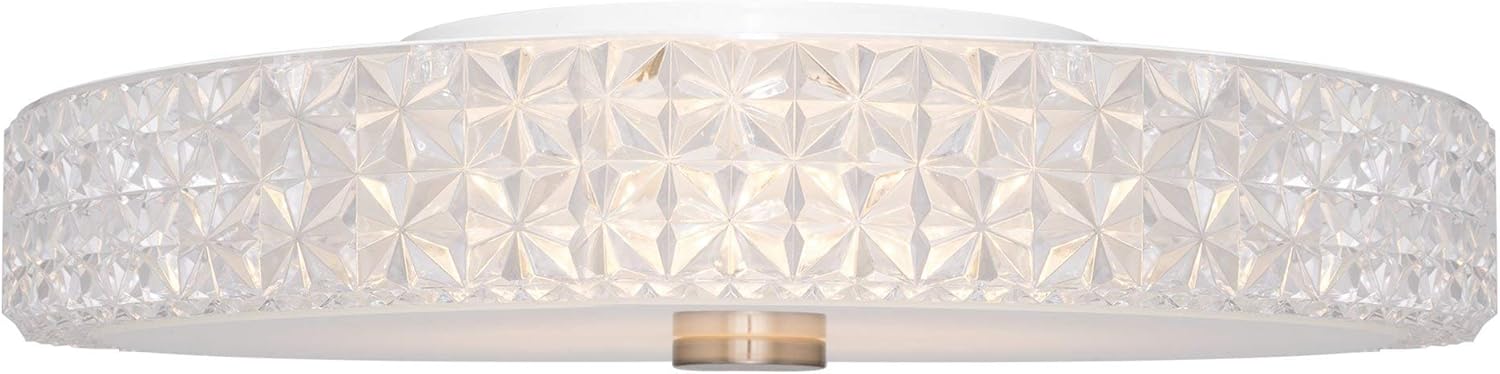 Kira Home Maxine 15" Modern Flush Mount Ceiling Light, Integrated 20W LED (120W eq.), Clear Crystal Style Shade + Round Glass Diffuser, 3000k Warm White Light, White Finish - - 
