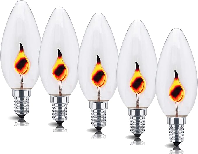 5X 3w Flicker Flame Effect Candle Light Bulb. E14 Small Edison Screw