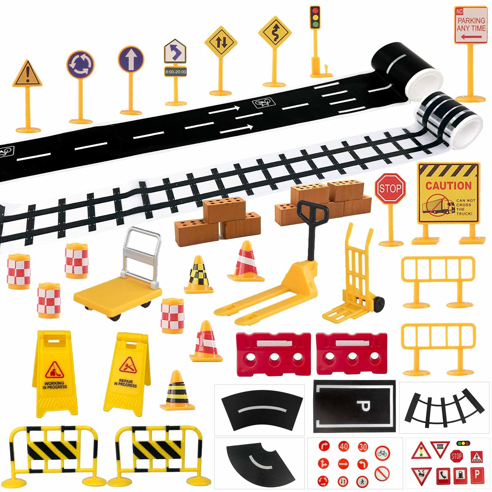 Felicify Construction Traffic Sign Set, 45PCS Construction Sign Toys Set, Mini Construction Accessories, Miniature Traffic Barricade Signs, Toys for Children Early Age Development