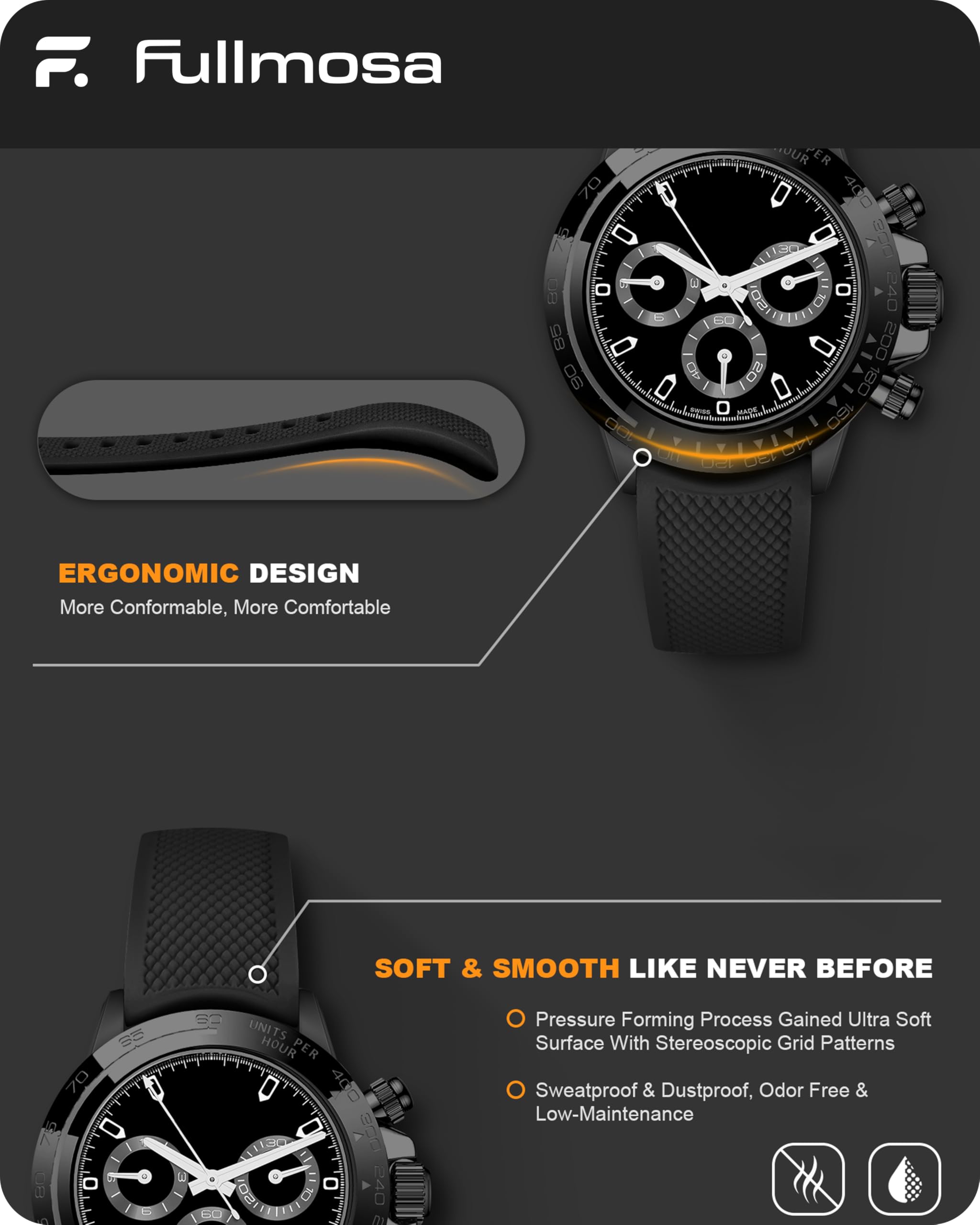 Fullmosa 22mm 20mm 24mm Silicone Watch Bands No Gaps Compatible for Samsung Galaxy Watch 7 6 5 4 3,Galaxy Watch 46mm 42mm,Garmin