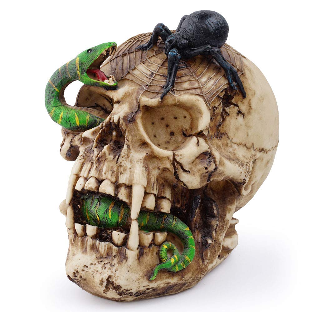 VOANZO Green Snake Fights Black Spider Skull Resin Craft for Halloween Bar Home Table Decoration