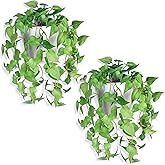 CXZXEEU Artificial Hanging Potted Plants Set of 2, Fake Eucalyptus Vine Plant with Half Pot Planters, Medium Faux Greenery for Wall Home Room Indoor Outdoor Decor