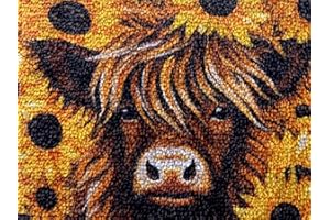 Generic Highland Cow & Sunflowers Latch Hook Kits Rug DIY Cushion Tapestry Making Crochet Hook Mat Making Kits Color Preprinted Pattern Canvas DIY Carpet Needlework Crochet Kits 52x38cm (d99-114)