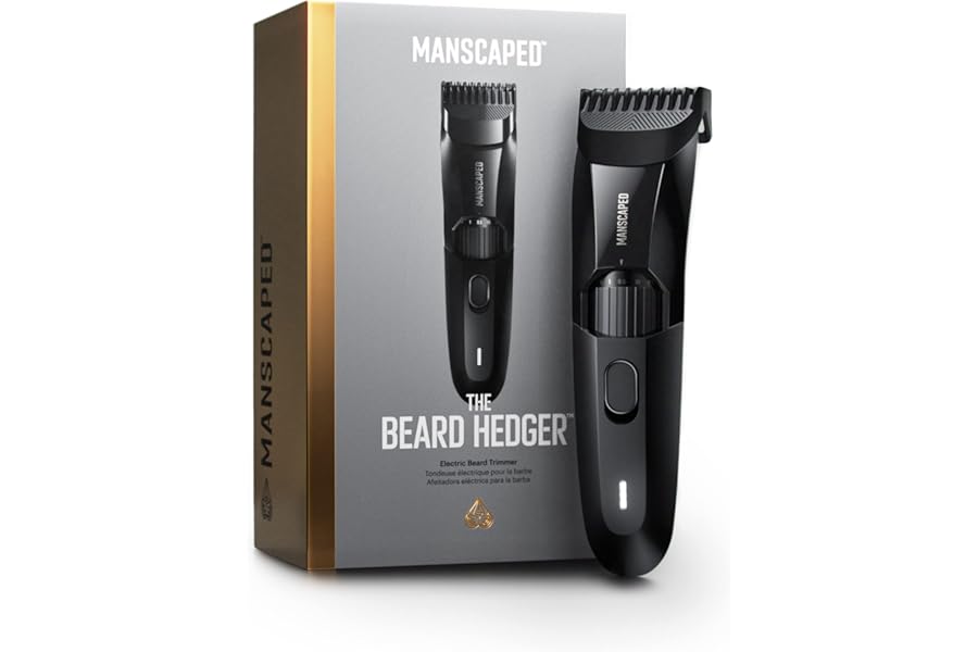 MANSCAPED® The Beard Hedger® Premium Men’s Beard Trimmer, 20 Length Adjustable Blade Wheel, Stainless Steel T-Blade for Precision Facial Hair Trimming, Cordless Waterproof Wet/Dry Clipper