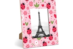TULIMET Floral Ladybugs 5x7 Picture Frame, Wood Photo Frame with Mat, Wall and Tabletop Display Picture Frames for Living Roo
