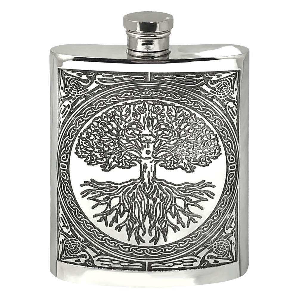 English Pewter Company Celtic Design Tree of Life 6oz Pewter Hip Flask [CEL601]