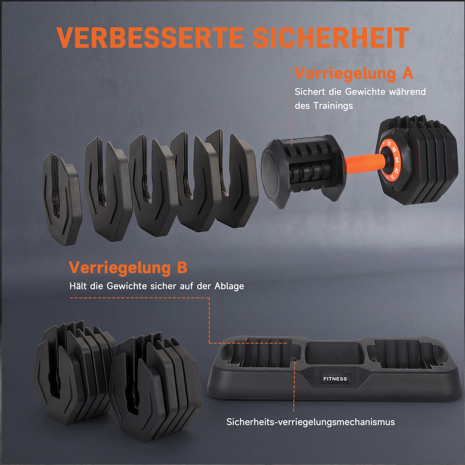 HAUSPROFI Verstellbare Hanteln 55 lbs (24,95kg)-Paar, Hanteln Set 10 in 1 Gewichtsstufen, Kurzhanteln Verstellbar Platzsparend mit rutschfestem Griff für Fortgeschrittene Krafttraining Fitnessstudio 6