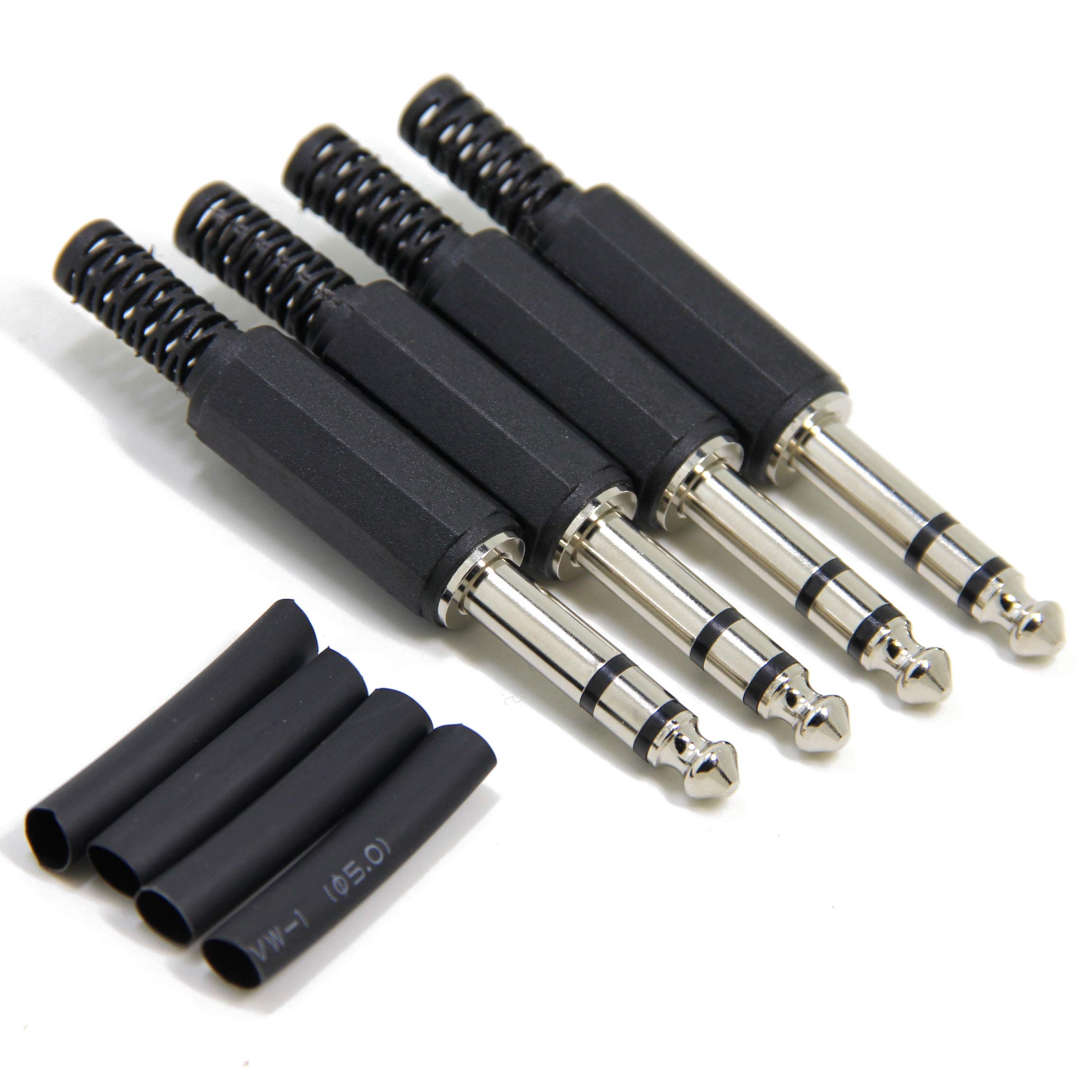 4-Pack 1/4 Inch 6.35mm Solder Stereo Plug, Ancable Solder Type Plastic 6.35mm TRS Phone Connector with Shrinkle Tube for Patch Cables, XLR Cables