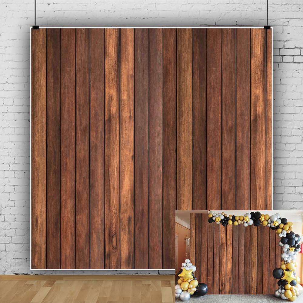 Photo 1 of 10x10ft Rustic Brown Wood Backdrop Wooden Wall Photography Background for Wedding Birthday Baby Shower Mother's Day Graduation Fathers Day Fall Christmas 10x10ft Party Banner Decorations