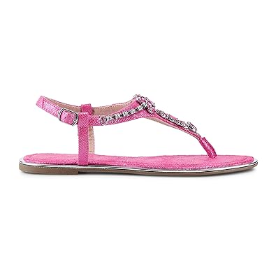 Cox Damen Damen Strass-Dianette in Leder-Optik, Riemchen-Sandale in Rosa mit rutschhemmender Laufsohle