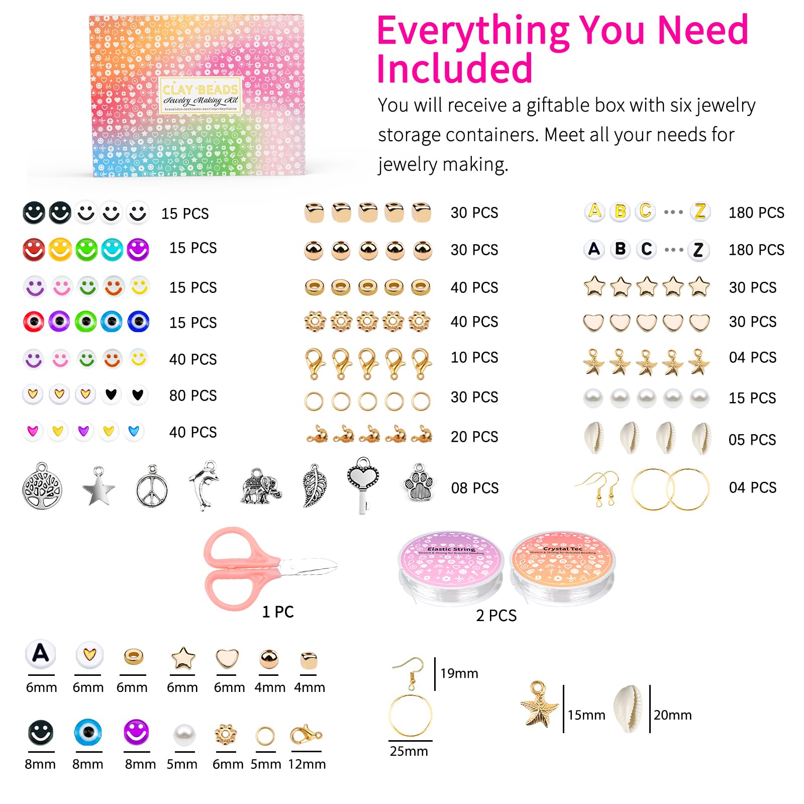 20,000 Pcs Clay Beads Bracelet Making Kit, 120 Colors 6 Boxes Polymer Beads Spacer Heishi Beads & Jewelry Kit with Pendant Charms Elastic Strings, Crafts Gift for Kids Adults