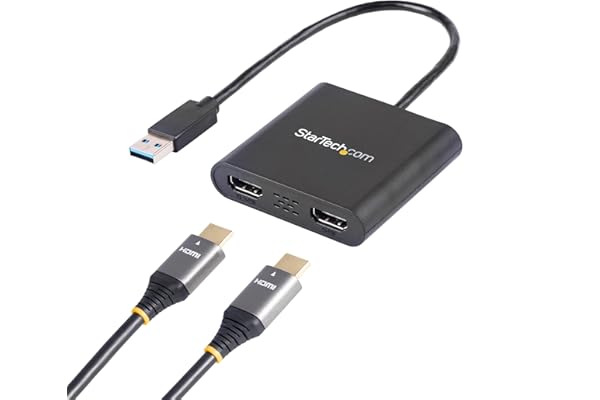StarTech USB-A 3.0 to Dual HDMI Adapter for Windows, Dual Monitor USB to 2x HDMI Display Converter, 4K 30Hz + 1080p 60Hz, Ext