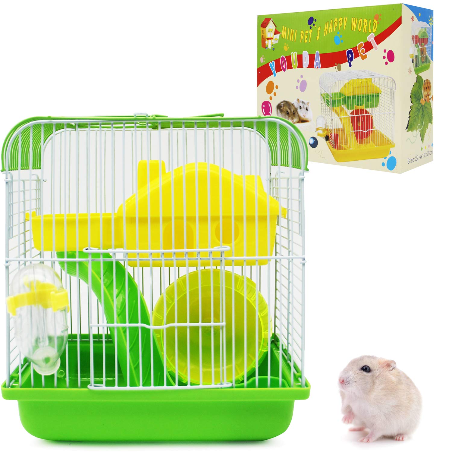 BPS Hamster Cage Mini House Chalet for Hamster with Feeder Wheel, Special House, Random Colour 25 x 23 x 17 cm BPS-1326